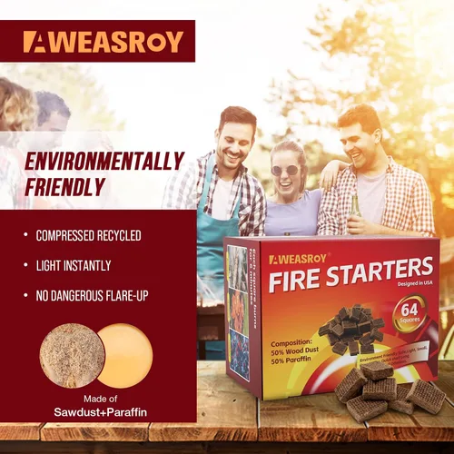 Miniatura 3 de Fire Starter Squares 192 - Arrancadores de fuego para chimenea, chimenea, parrilla de barbacoa, fuego de campamento, estufa de leña, resistente al