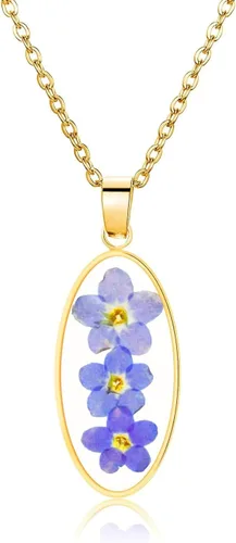 Miniatura 72 de Collar de flores silvestres prensadas con encaje de Forget-Me-Not y Queen Anne Collar de flores prensadas de oro Collares hechos a mano