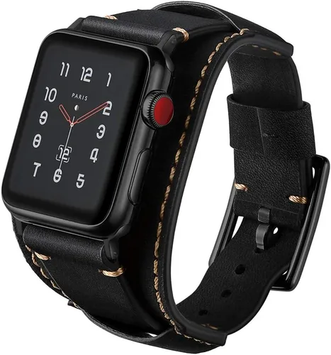Miniatura 2 de Correa compatible con Apple Watch de 49/46/45/44mm/42mm (Series 3 2 1), pulsera de cuero genuino Crazy Horse compatible con iWatch Ultra/Ultra2 Negro