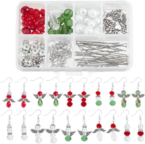 SUNNYCLUE 1 caja kit DIY de 10 pares de dijes de Navidad para hacer aretes, cuentas de ángel para hacer joyas, flores de nieve, alas de ángel, 6-diy
