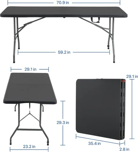 Miniatura 3 de HKLGorg Mesa Plegable, Mesa de Utilidad de Plástico Resistente Plegable para Interior y Exterior, Mesa de Fiesta y Comedor Fácil de Montar con Negro