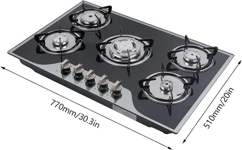 Miniatura 7 de Estufa de gas de 5 quemadores, estufa de gas de 30 pulgadas, estufa de gas integrada de acero inoxidable con control de interruptor independiente