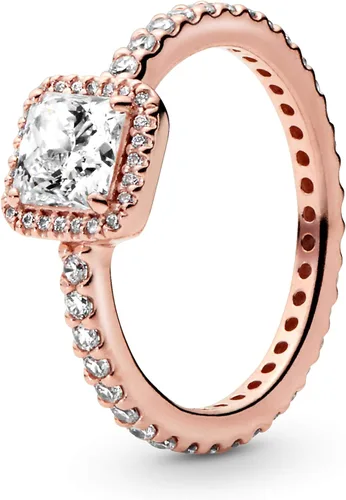 PANDORA Anillo cuadrado de circonita cúbica con halo brillante en rosa