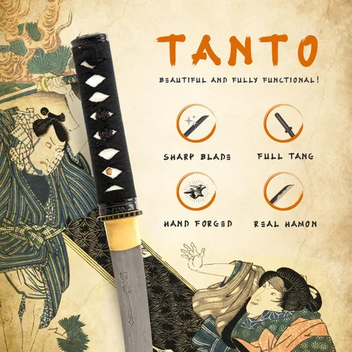 Miniatura 2 de HMS Espada Samurai Tanto japonesa, hierro Tsuba, acero al carbono 1045, forjada a mano templada, espiga completa, afilada afilado a mano