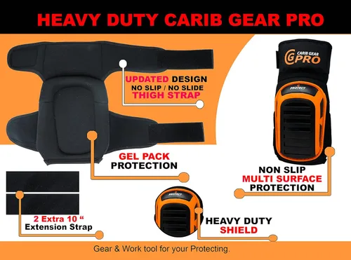 Miniatura 4 de CARIB GEAR PRO Rodilleras para Trabajo de Construcción, Rodilleras Antideslizantes de Servicio Pesado para Jardinería, Instalación de Pisos y Negro