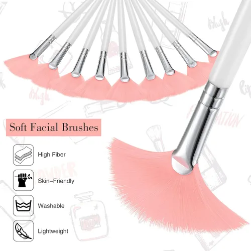 Miniatura 5 de 9 piezas de brochas de mascarilla facial en abanico, brochas aplicadoras faciales suaves, herramientas para peeling, maquillaje glicólico para crema