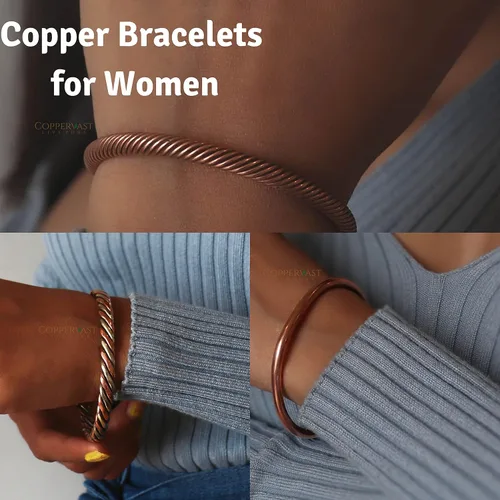 Miniatura 2 de Coppervast Pulseras de cobre para hombre y mujer Juego de 3 con bolsa de regalo Hecho a mano 100% cobre