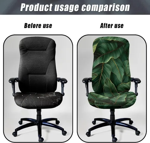 Miniatura 4 de Green Leaf - Fundas para sillas de oficina en casa, fundas elásticas para sillas de escritorio de computadora, respaldo alto, universales, fundas
