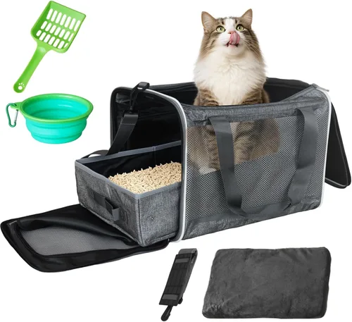 Miniatura 14 de HiCaptain Caja de arena portátil de viaje, caja de arena plegable para gatos con tapa y asa, transportador de arena plegable ligero estándar