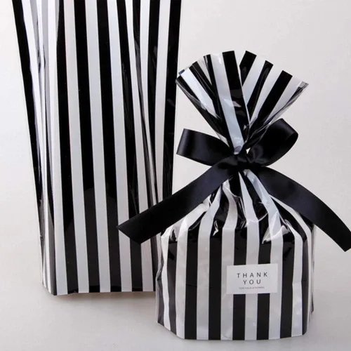 Miniatura 3 de YESON Bolsas de celofán transparentes con rayas negras para caramelos, paquete de 50 Rayas negras 7.8x5.5x2.3