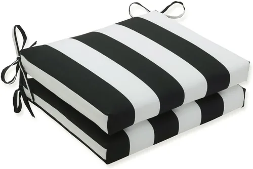 Pillow Perfect Cojín cuadrado para asiento de silla esquinera para interiores y exteriores con lazos, relleno de fibra de felpa, resistente a la