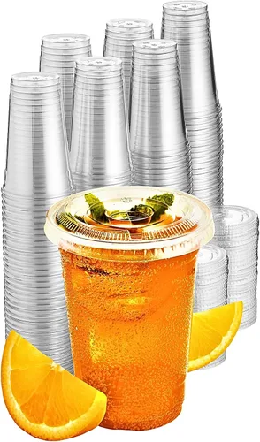Miniatura 10 de Green Direct Vasos de plástico ultra transparentes con tapas planas para café helado, batido de té Boba (100, 10 onzas)