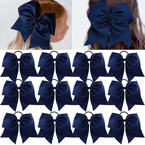 Miniatura 6 de Lazos grandes con purpurina para niñas, color azul rey y negro, lazos para el pelo de 7 pulgadas, lazos elásticos para el cabello, accesorios