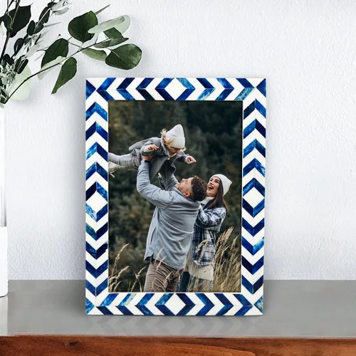 Miniatura 6 de Handicrafts Home Marco de fotos de mosaico chevron – Marco de fotos hecho a mano con incrustaciones de hueso de 4 por 6 para decoración de mesa