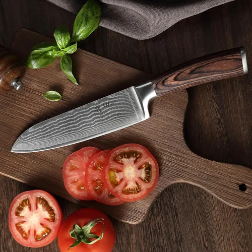 Miniatura 6 de Wakoli EDIB Cuchillo Santoku de Damasco – Cuchillo de cocina de estilo japonés de 6.7 pulgadas, hoja de acero de Damasco de 67 capas con núcleo 1