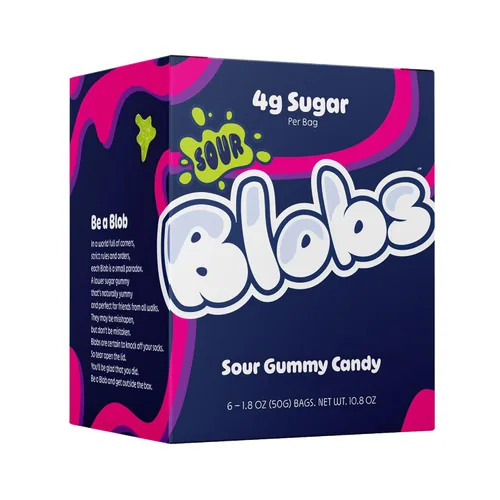 Miniatura 4 de Blobs SOUR Gummy Candy bajo en azúcar y bajo en calorías, sin alcoholes de azúcar, vegano, sin colorantes, sandía, lichi, cereza negra Ras, fresa