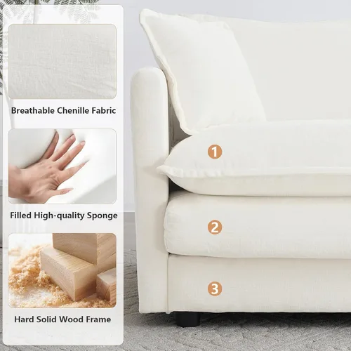 Miniatura 4 de mikibama Juego de sofá biplaza y sillón de lujo de 2 piezas, moderno juego de sofás nube tapizados de chenilla con 5 almohadas para sala de estar