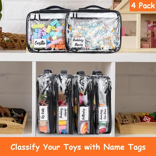 Miniatura 2 de Tesuko Paquete de 4 bolsas organizadoras de almacenamiento de juguetes para ladrillos Lego, juego de bloques de PVC transparente con cremallera