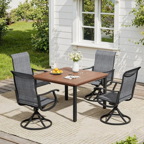 Miniatura 69 de VICLLAX Muebles pequeños de exterior de 3 piezas, 2 sillas giratorias de patio y mesa redonda pequeña para 2, sillas de carbón oscuro y negro