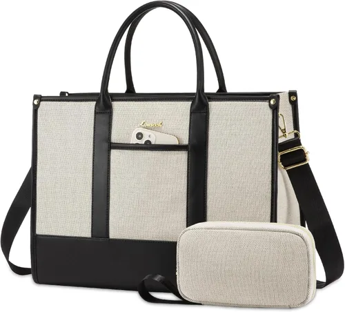 Miniatura 14 de LOVEVOOK Bolso para laptop y bolsa de mano para mujeres, bolso de trabajo de 15.6 pulgadas, gran bolso profesional para maestra, liviano, bolso