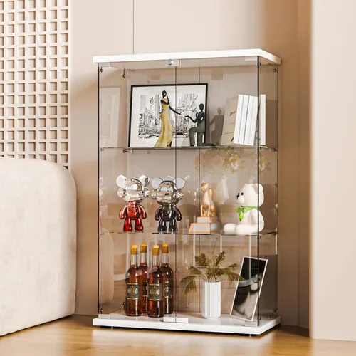 Miniatura 27 de FANYUSHOW Vitrina de cristal con doble puerta y cerradura, estilo de instalación rápida, gabinete Curio de 4 estantes de vidrio templado de 5mm