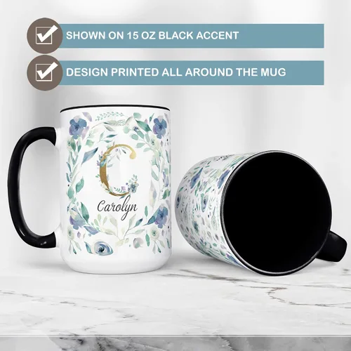 Miniatura 3 de Personalized Pansy Floral Monogram Ceramic Coffee Mug, 11 or 15 oz