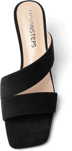 Miniatura 3 de MOVINSTEPS Sandalias de tacón bajo para mujer, de gamuza sólida, puntera cuadrada, de 2 pulgadas