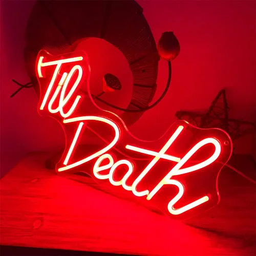 Miniatura 4 de Letreros de neón Til Death, acrílico transparente con atenuador, letreros luminosos para decoración de interiores y dormitorio, pared, bar, fiesta