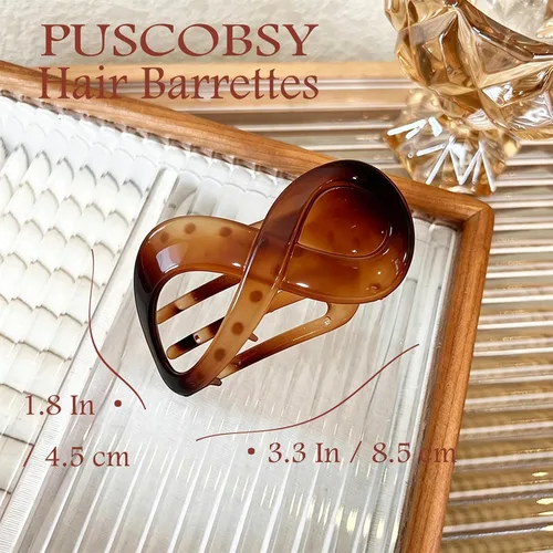 Miniatura 5 de 2 Pcs Flat Hair Clips Acrylic French Concord Banana Clips for Thick Thin Hair - Strong Grip No Slip Claw Clips for Women (Amber & Black)