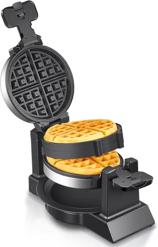 Yabano Fabricante de Gofres Belga - Plancha para Gofres Rotativa Profesional con Tecnología de Doble Volteado, Placas Antiadherentes, Bandeja