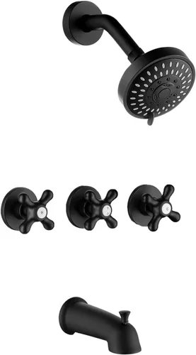 Miniatura 12 de Juego de 3 manijas para bañera y ducha, color negro mate, 2 en 1, doble ducha, grifos de ducha, kit de molduras de bañera y ducha, sistema de ducha