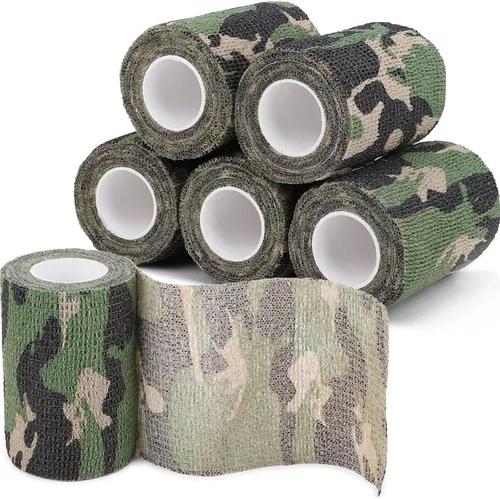 Miniatura 20 de Cinta adhesiva de camuflaje de 6 rollos, 1/2/3/4 pulgadas x 14.8 pies, vendaje autoadhesivo de camuflaje para acampar al aire libre, tira elástica