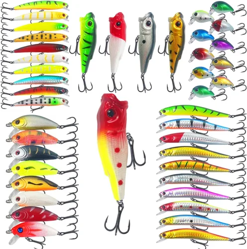 Juego de 43 señuelos de pesca de lubina, cebos duros Topwater, Minnow Crankbait, lápiz VIB Swimbait para lucio, ajuste de agua salada y agua dulce