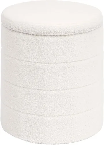 Otomana redonda Boucle de almacenamiento, taburete otomano de tela de peluche Sherpa con tapa de bandeja reversible, reposapiés plegable con