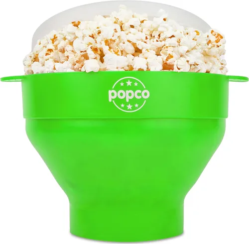 POPCO - Palomitas de maíz de silicona para microondas - Palomitas de maíz plegables - Tazón de palomitas de maíz con asas y tapa - Apto para Verde