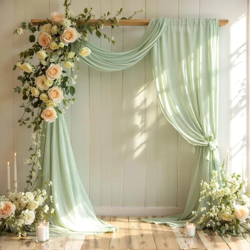 Miniatura 20 de Tela drapeada para arco de boda, 2 paneles de 18 pies, cortina de telón de fondo transparente azul bebé, cortina de gasa para boda, arco, ceremonia