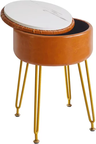 Miniatura 23 de IBUYKE Reposapiés Otomano Redondo de Terciopelo, Taburete de Tocador de Maquillaje Mesa Auxiliar, Asiento de Mesa de Tocador de Terciopelo, Taburete