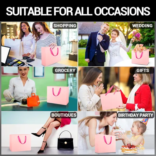 Miniatura 5 de EUSOAR Bolsas de regalo pequeñas de color rosa, paquete de 30 bolsas de compras de 8.6 x 3.9 x 7 pulgadas con asas a granel, bolsas de regalo