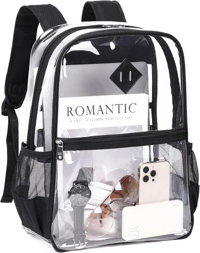 Miniatura 10 de MUSEVOS Mochila transparente, resistente bolsa de libros transparente para trabajo, seguridad, conciertos, universidad, PVC transparente aprobado