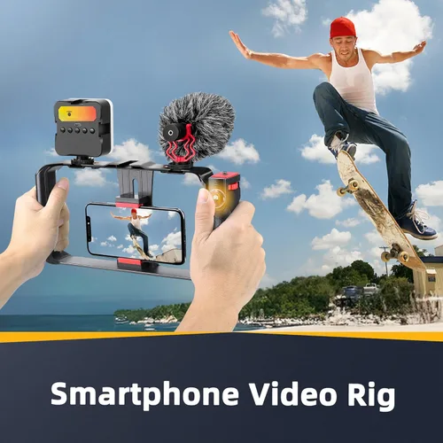 Miniatura 6 de Zeadio Kit estabilizador de cámara para smartphone, mango portátil, soporte de video portátil con luz de video RGB y micrófono, se adapta a todas