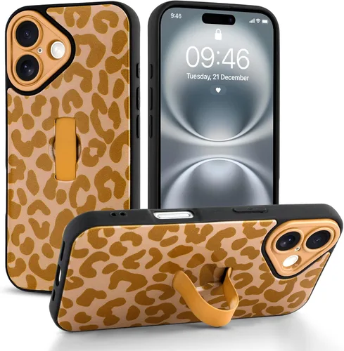 Miniatura 77 de Funda compatible con iPhone 17 Pro Max con correa de mano para los dedos, funda de teléfono con estampado de leopardo y guepardo para mujeres