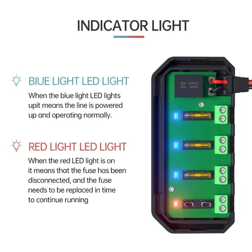 Miniatura 9 de Caja de 4 vías y relés, kit de bloque de caja de relé de 12 V 20 A con indicador LED, caja de bloque de relé universal para motocicleta, automóvil