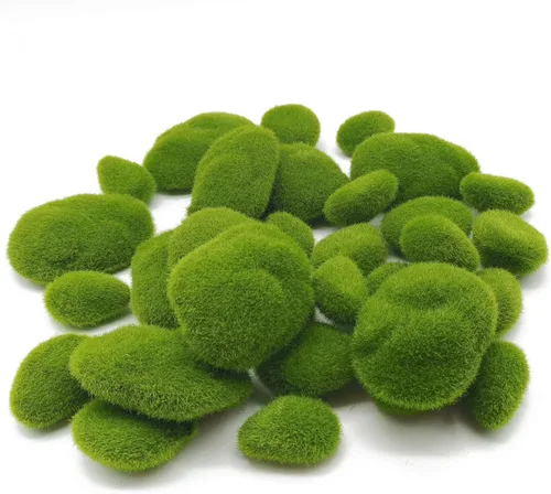 TIHOOD 30 piezas de 3 tamaños de rocas de musgo artificiales, bolas de musgo verde, piedras de musgo verde, piedras cubiertas de musgo verde,