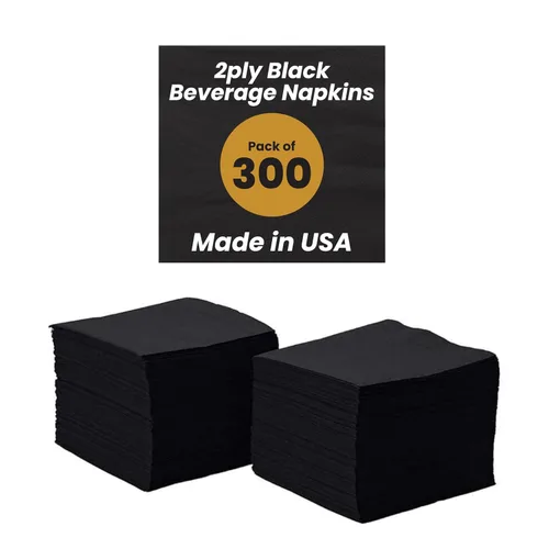 Perfectware - Servilletas negras para bebidas de 2 capas - Paquete de 300 servilletas de cóctel, 10 x 10 pulgadas