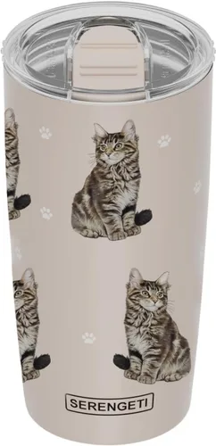 SERENGETI Maine Coon - Vaso aislado al vacío de acero inoxidable de 20 onzas con tapa a prueba de derrames, impresión 3D, taza de viaje aislada para