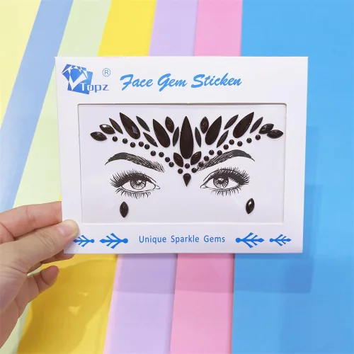 Miniatura 12 de Black Face Jewels se adhieren a los accesorios del festival, diamantes de imitación del tatuaje de la cara de Halloween para el maquillaje, joyas
