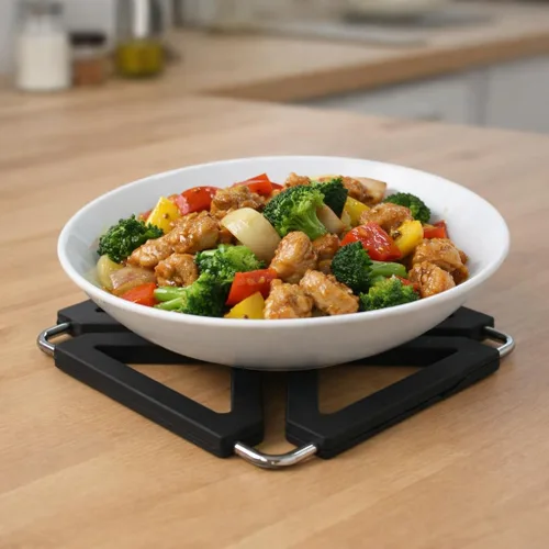 Miniatura 2 de CHICIRIS Antideslizante de silicona térmica Trivet Estera de cocina plegable para ollas calientes sartenes utensilios de cocina negro