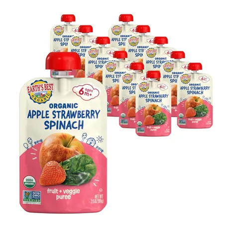Miniatura 25 de Earth's Best Bolsas orgánicas de alimentos para bebés, puré de frutas y granos para bebés de 6 meses en adelante, puré de manzana orgánica
