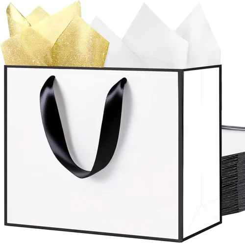 Miniatura 11 de SHIPKEY Paquete de 10 bolsas de regalo pequeñas Bolsa de regalo negra de 6x2.5x8 pulgadas, bolsas de papel para hombres, bolsa de recuerdo