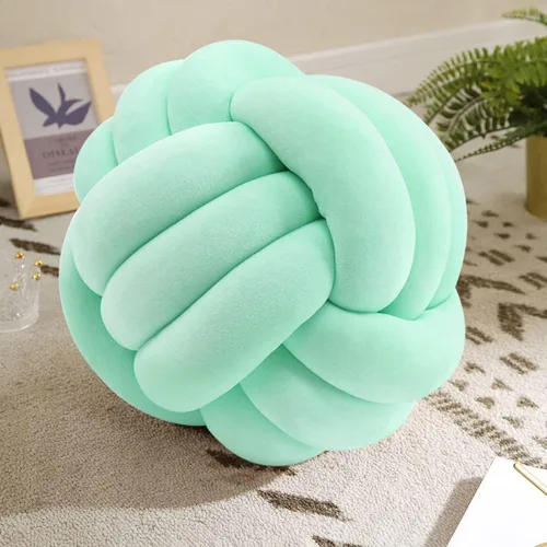 Miniatura 19 de Almohada Bola de Nudo Gris, Almohada Decorativa Hecha a Mano, Cojín Redondo Suave Anudado para Sofá y Dormitorio, Linda Decoración del Hogar